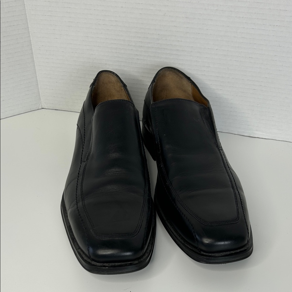 Johnston & Murphy Mens 11.5 Black Leather Slip On Dress Shoes Square Toe Office